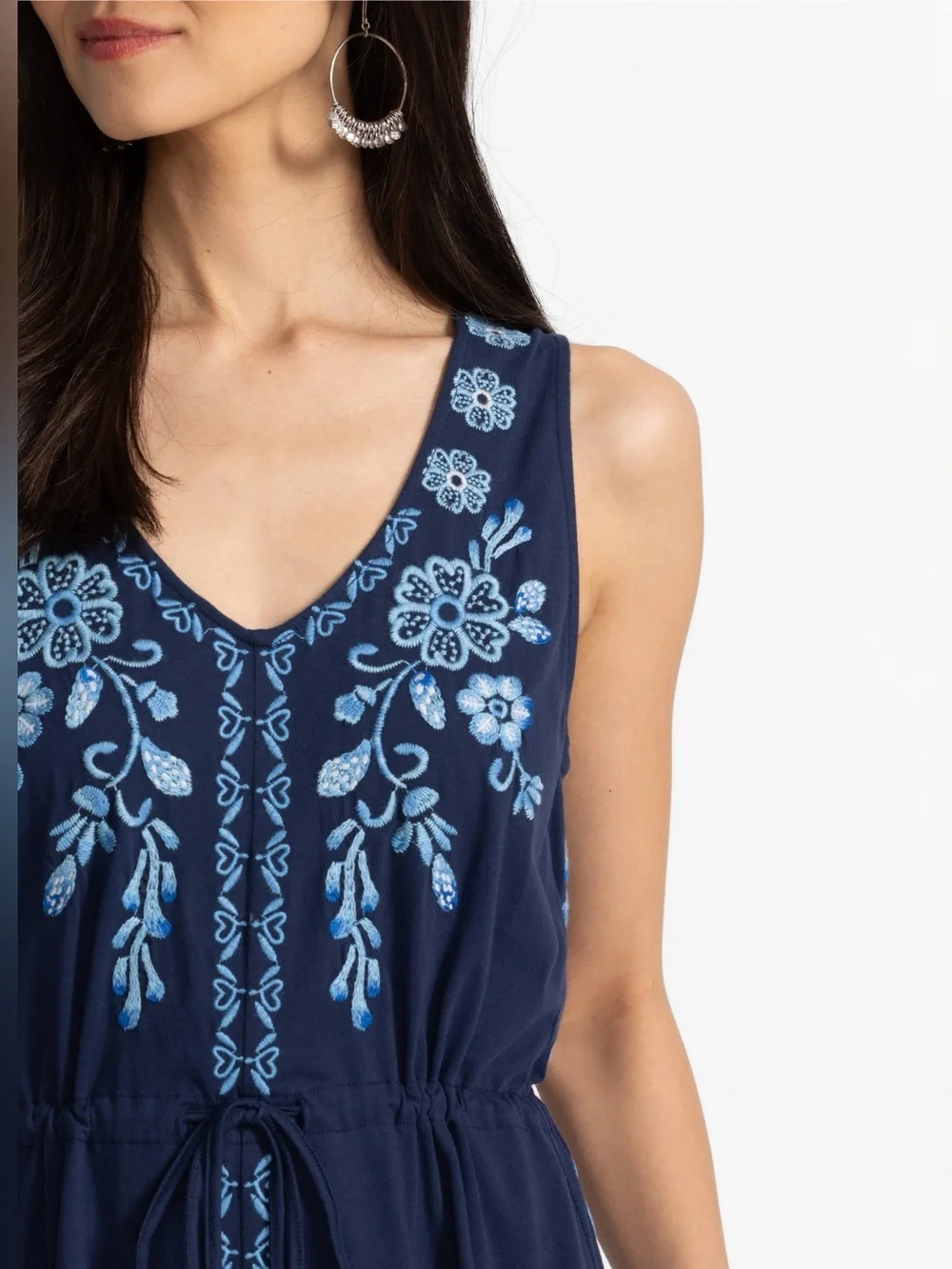 NWT JOHNNY WAS EMBROIDERED BLUE BOHO DRAWSTRING RESORT WEAR YADIRA MIDI DRESS 3X - Picture 4 of 10